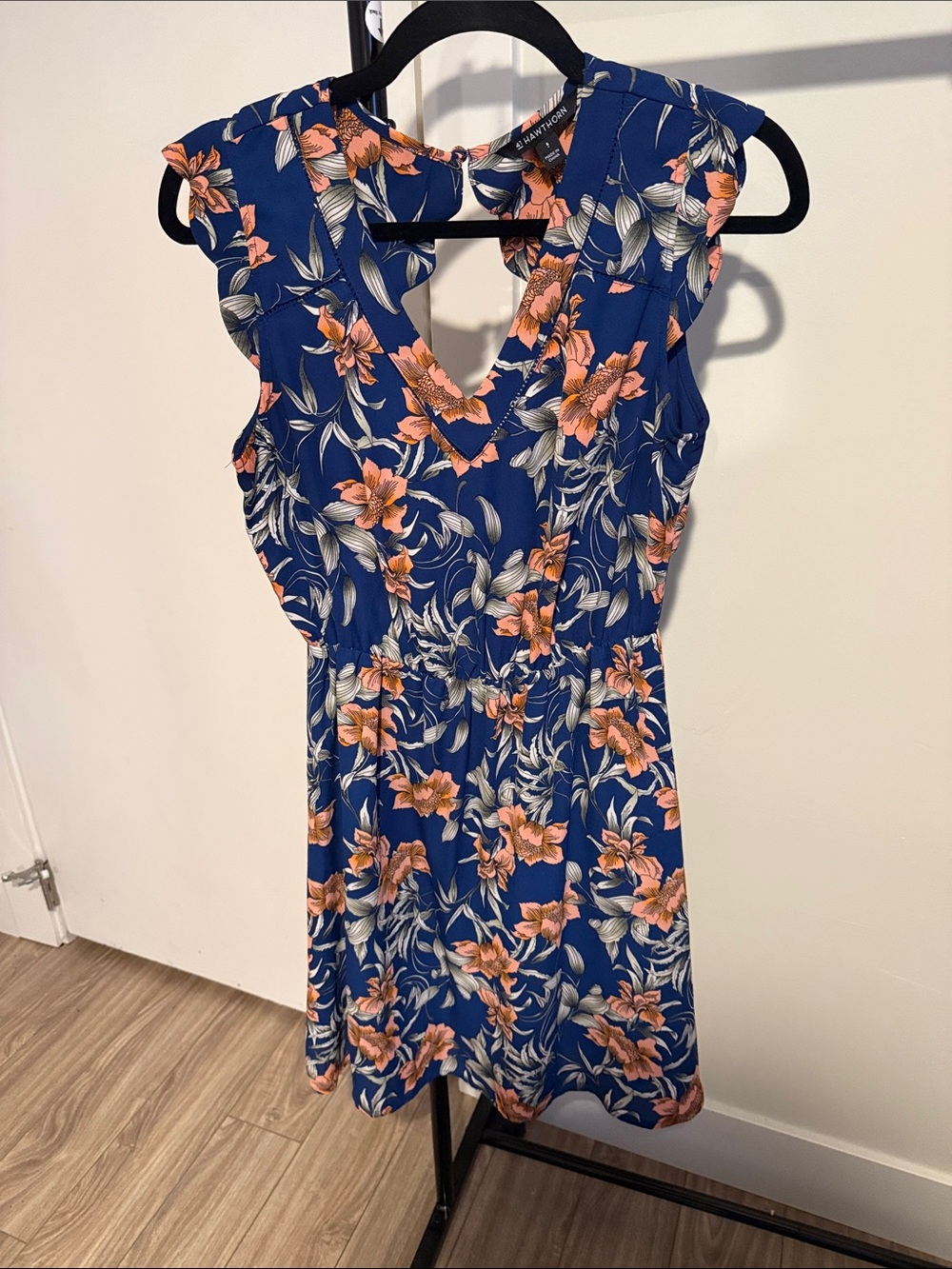 41 Hawthorn Blue Floral Mini Dress with Peach Flowers